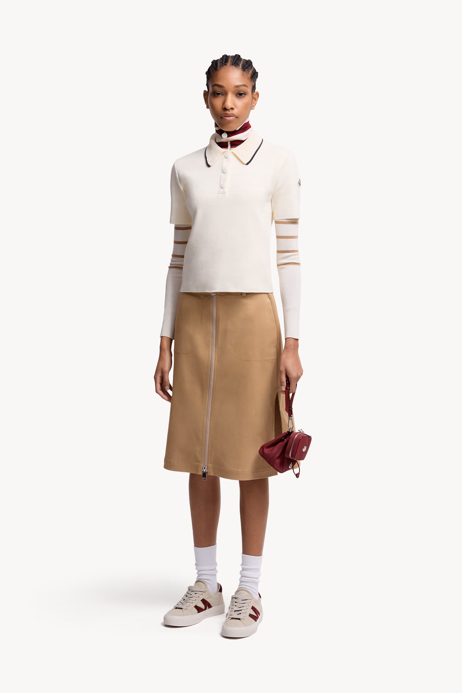 Knit Cotton Polo Shirt Women White Moncler 0